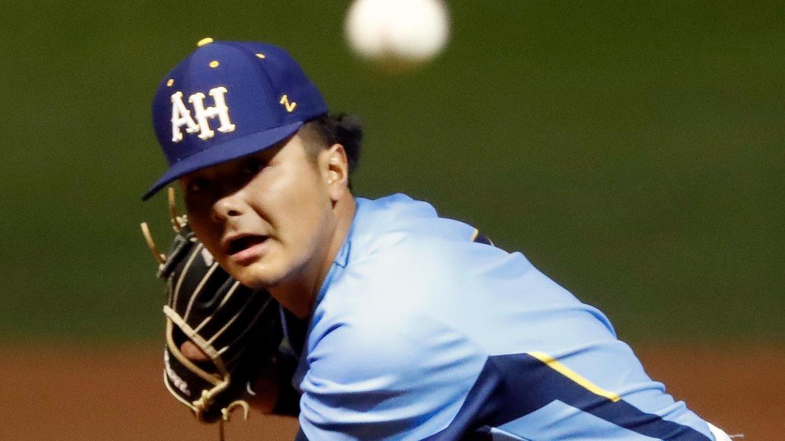 Arlington Heights pitcher Marco Solis (8) got the win on Tuesday April 5, 2022 against Wyatt. Heights won 12-1. (Special to the Star-Telegram Bob Booth)