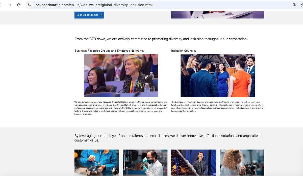 Lockheed Martin’s Diversity and Inclusion web page on Dec. 12, 2024.