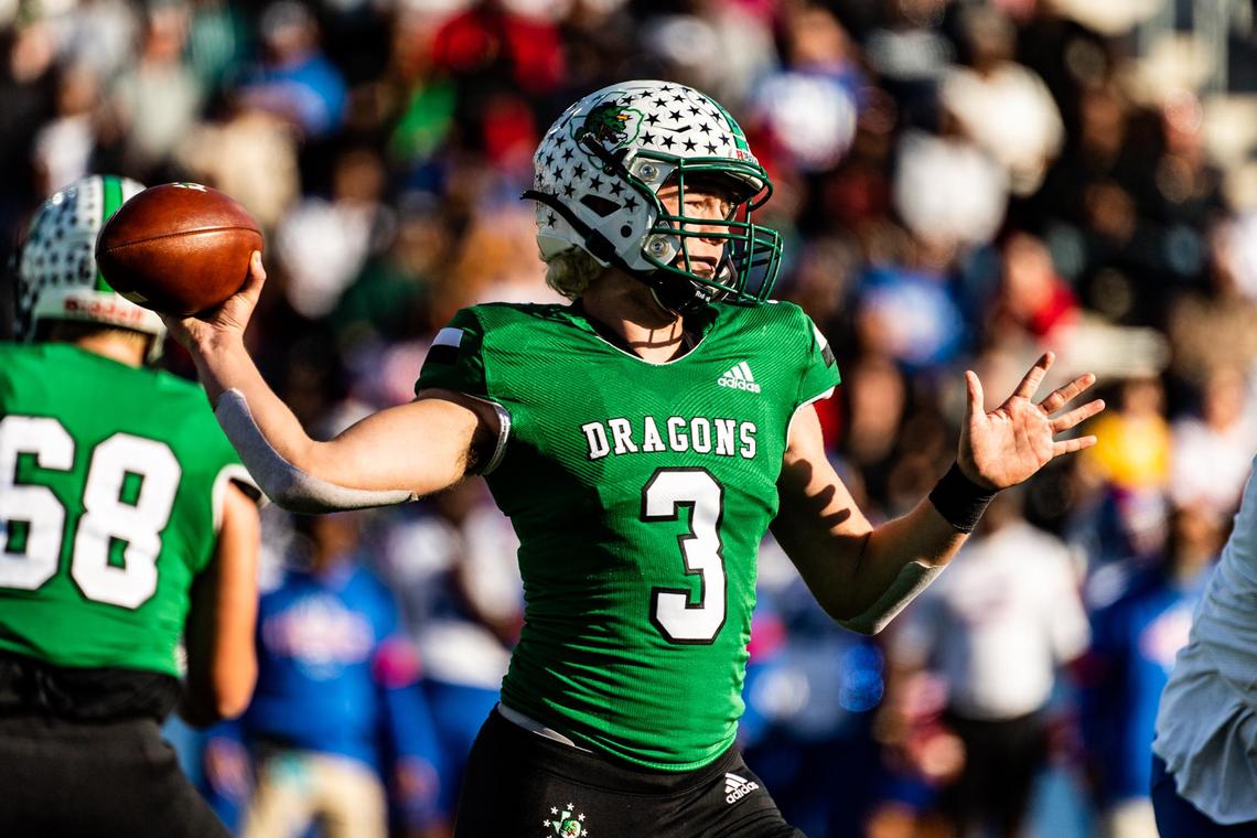 Quinn Ewers (3) passes during the 6A State Quarterfinal against Duncanville at McKinney ISD Stadium on December 7, 2019. Photo: Matt Smith (Special to the Star-Telegram).