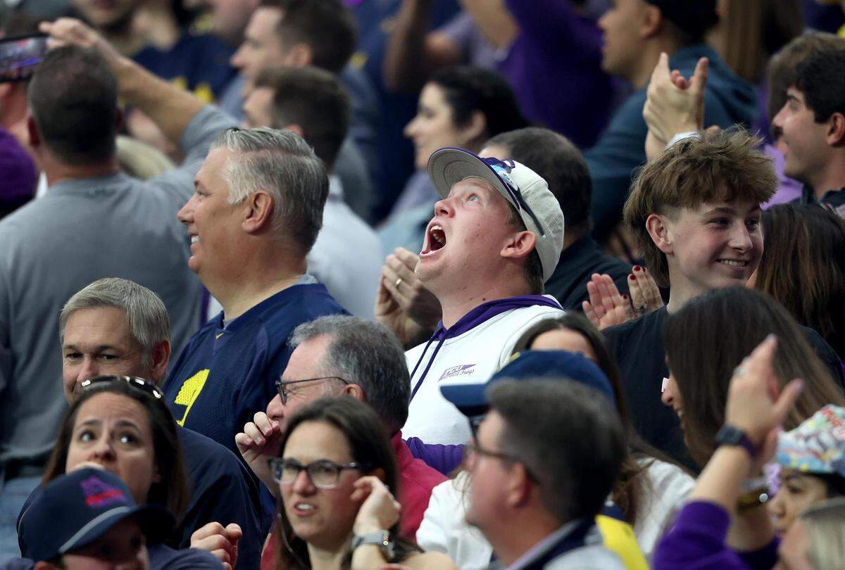 A TCU fan reacts after a Horned Frog touchdown during the Vrbo Fiesta Bowl at State Farm Stadium in Glendale, Ariz., on Saturday, December 31, 2022.