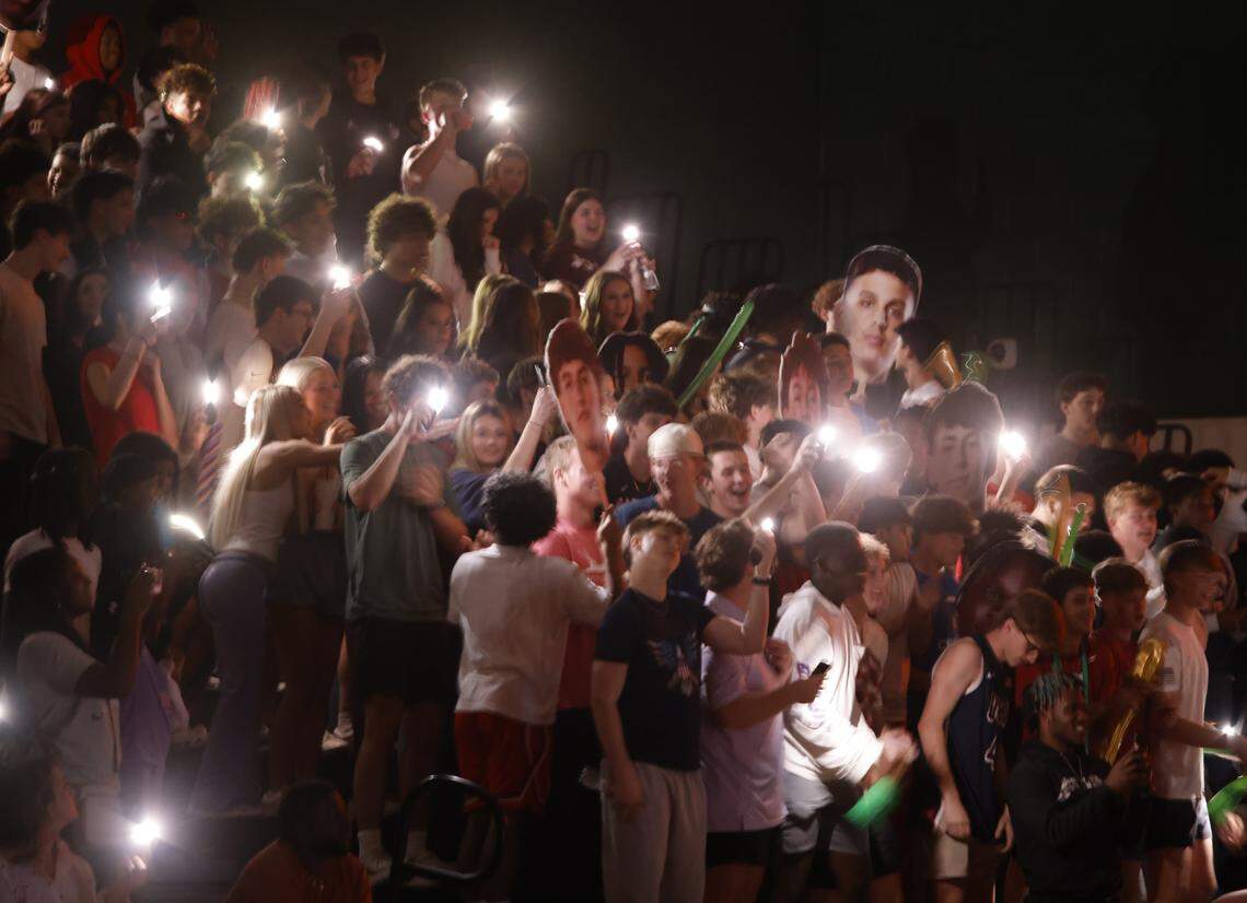 Birdville Hawks students welcome the basketball team to the court to play Denton Ryan during the first half of a UIL basketball game at Birdville High School in North Richland Hills, Texas, Tuesday Feb. 17, 2026.