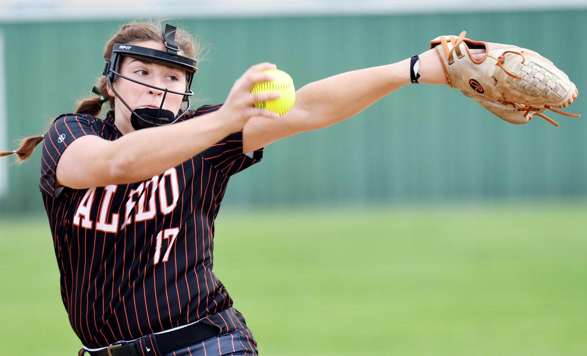 Aledo pitcher Nathalie Touchet throws against Azle during the first inning on her way to pitching a 4-0 shut out in their Class 5-5A softball game Tuesday March 16, 2021 at Azle High School in Azle, Texas. Special/Bob Haynes