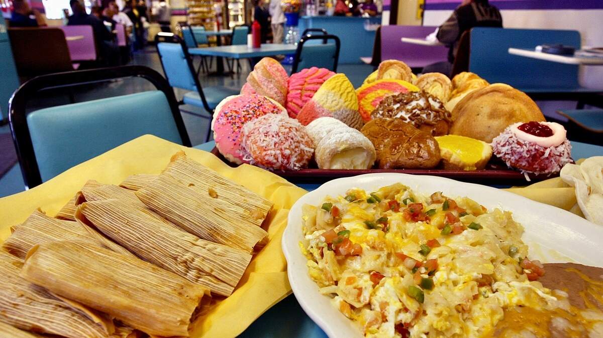 Pan dulce, migas and pork tamales at Marquez Bakery in Arlington.