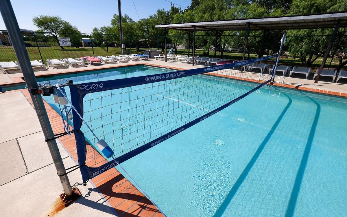 Wildwood Naturist’s Resort features two swimming pools, one dedicated water volleyball (pictured), on Friday, May 17, 2024, in Decatur.