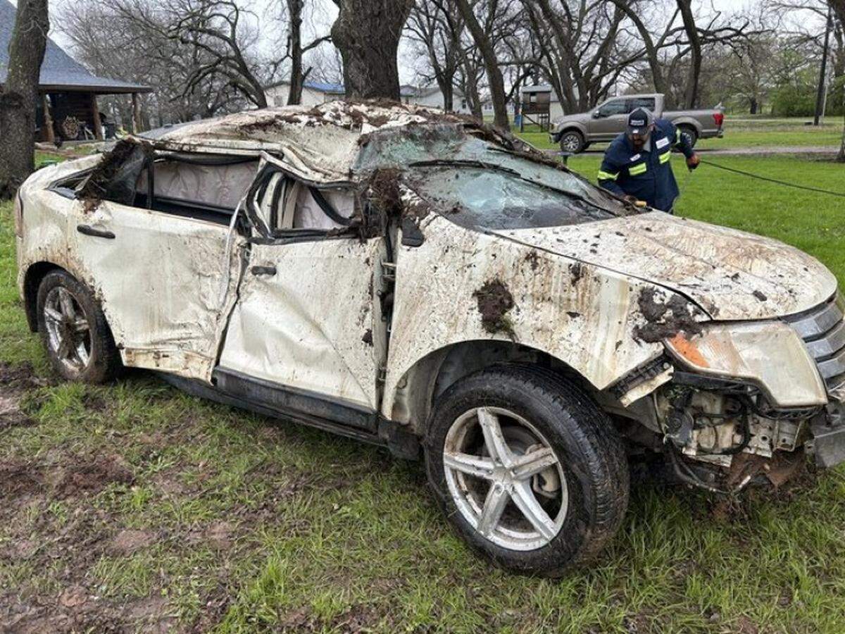 Brock Riker’s car is damaged following a crash on March 24, 2023.