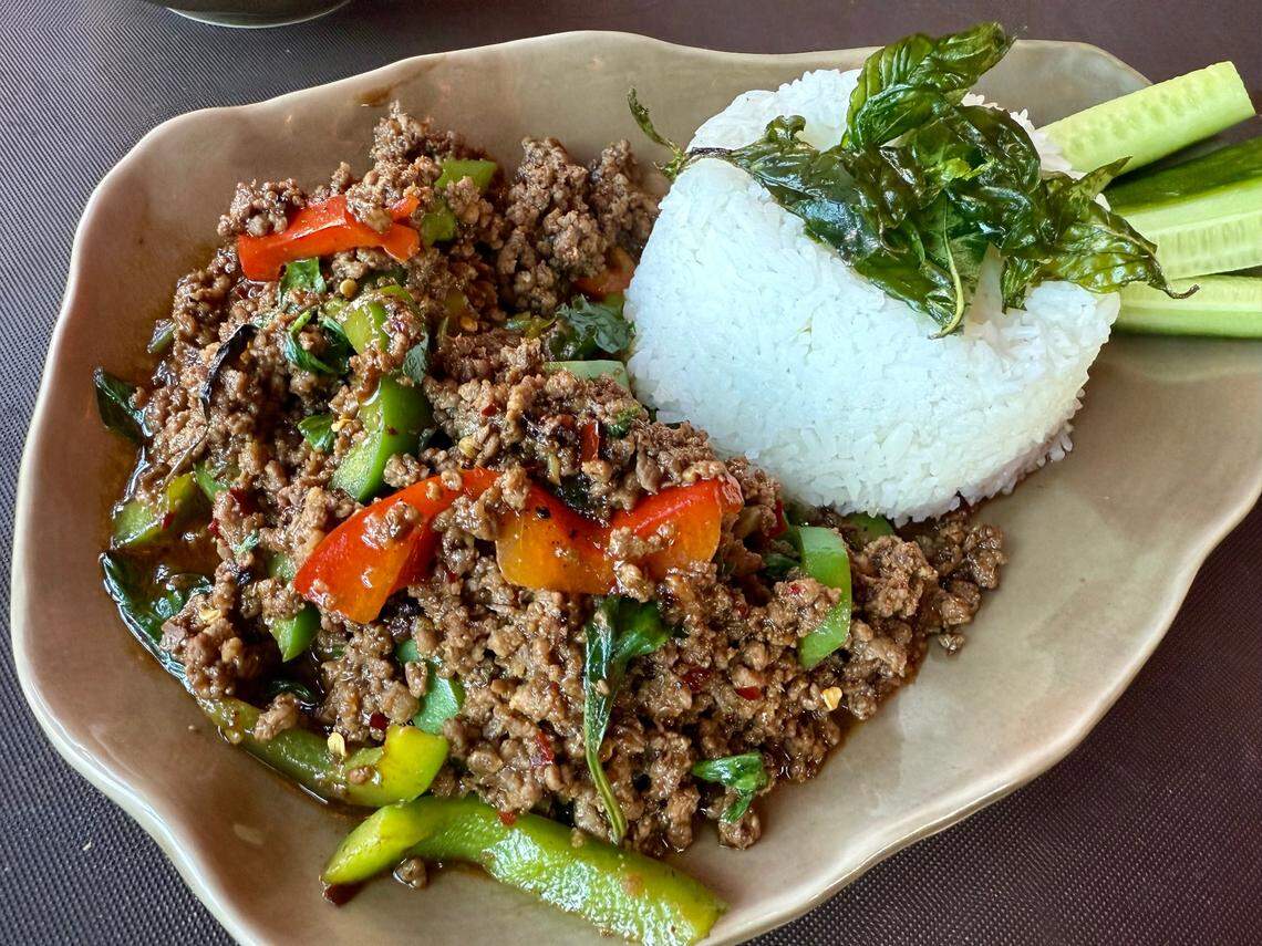 Beef kaphrao with basil and garlic at Ko Thai, seen April 15, 2025 in Fort Worth.
