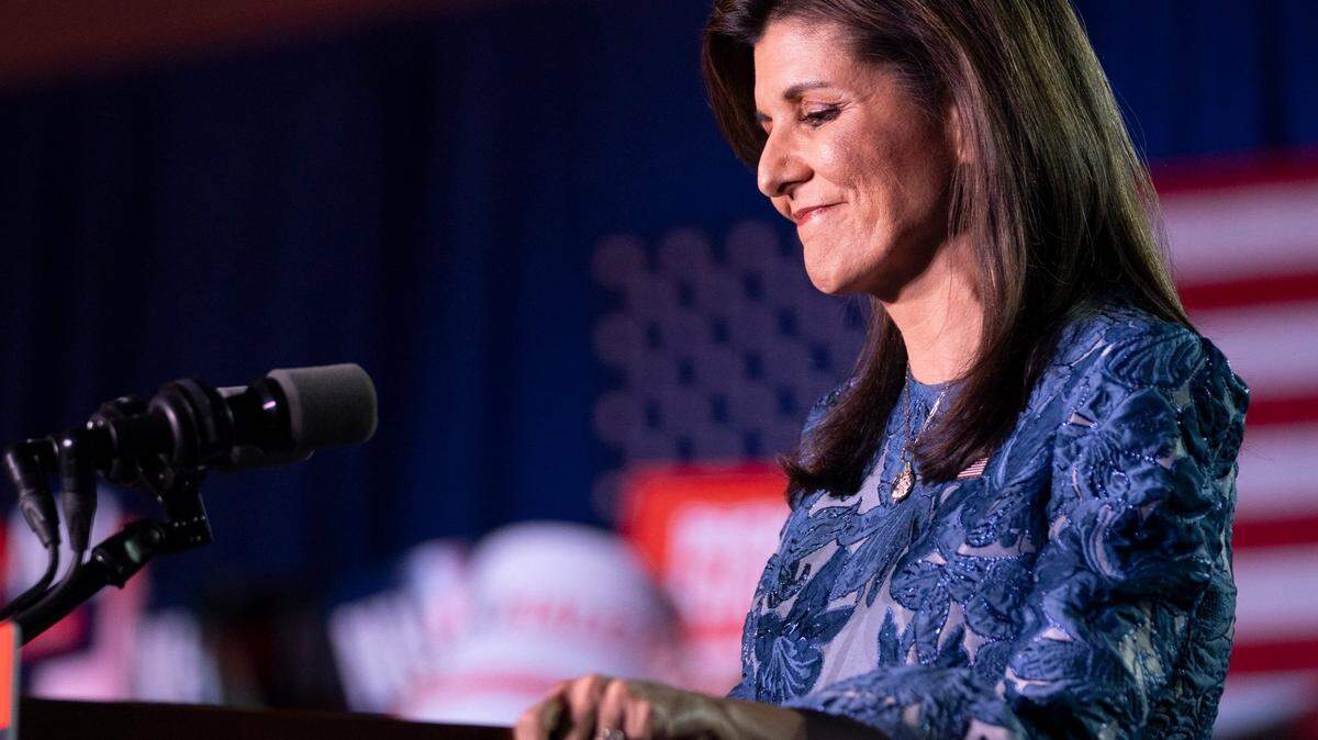 Republican presidential candidate Nikki Haley speaks at her New Hampshire presidential primary watch party at the Grappone Conference Center in Concord, NH, on Tuesday, January 23, 2024. Haley was unable to secure enough votes to take the stateÃs delegates from former President Donald J. Trump.