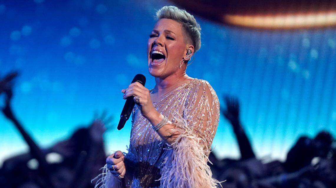 FILE - Pink performs at the American Music Awards in Los Angeles on Nov. 20, 2022. (AP Photo/Chris Pizzello, File)