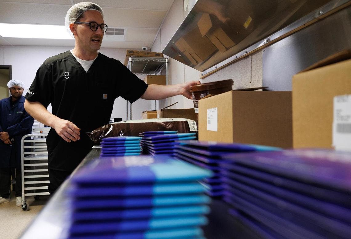 Eric Evans, director of manufacturing at Goodblend, shows the chocolate products available to Texas Compassionate Use Program patients in the during a tour on Thursday, May 1, 2025.