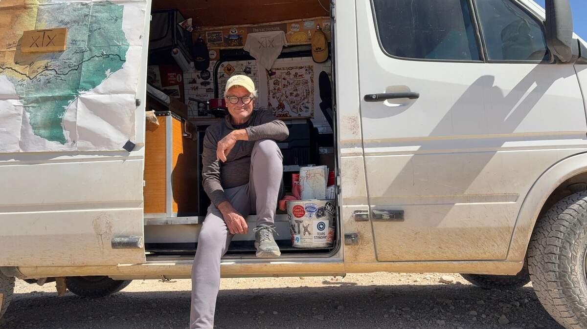 Charles Gandy on the road, planning the xTx route.