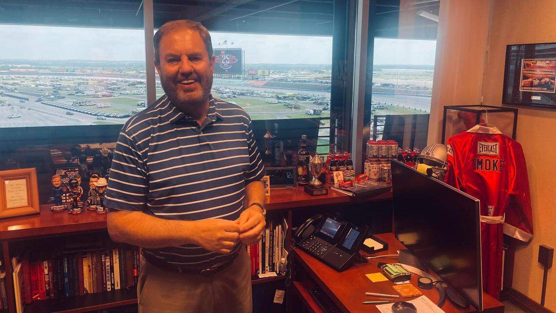 Texas Motor Speedway president Eddie Gossage was photographed in his office in the summer of 2021, shortly before he retired. Eddie died on Thursday at the age of 65.