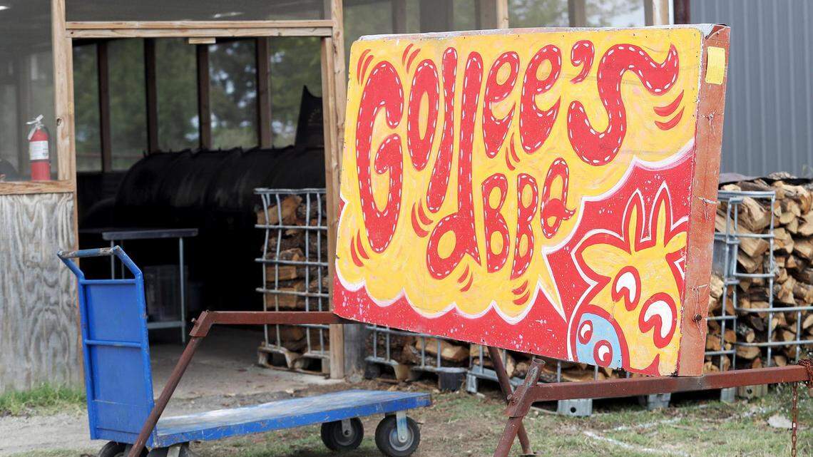 A sign for GoldeeÕs BBQ sits outside its smokehouse on Friday, October 15, 2021, in Kennedale.
