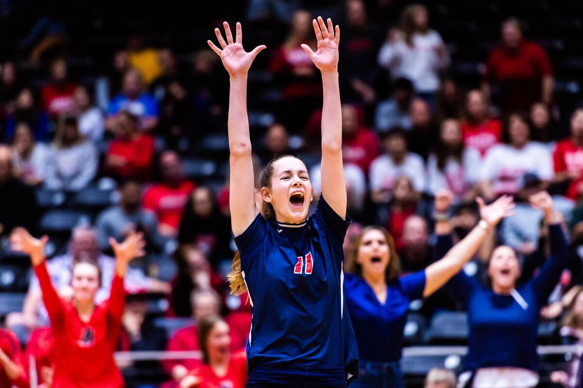 Helen Hood (11) celebrates during the 5A state semifinal game between Grapevine and Comal Canyon at the Curtis Culwell Center in Garland on November 19, 2021. Photo by Matt Smith. Special to the Star-Telegram.