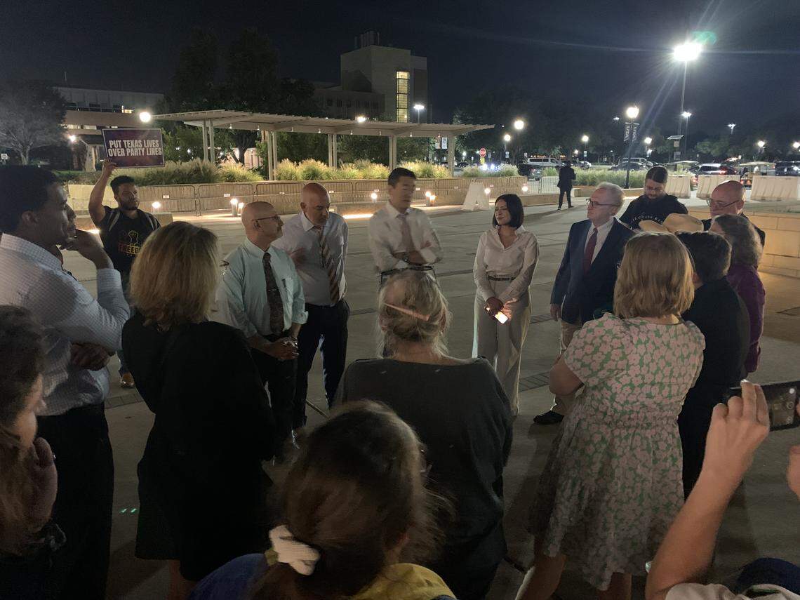 Four House Democrats stayed past the formal redistricting hearing at University of Texas Arlington to answer questions and hear out the people who did not get called up to speak due to time restraints.