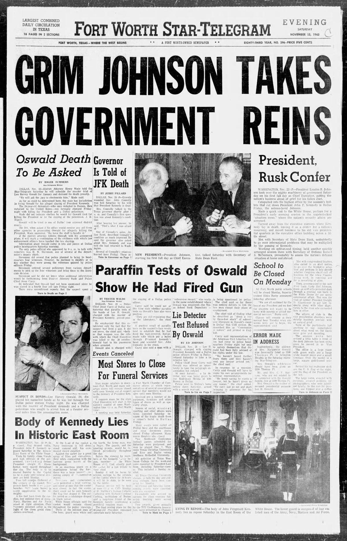 The evening edition of the Star-Telegram on Nov. 23, 1963.