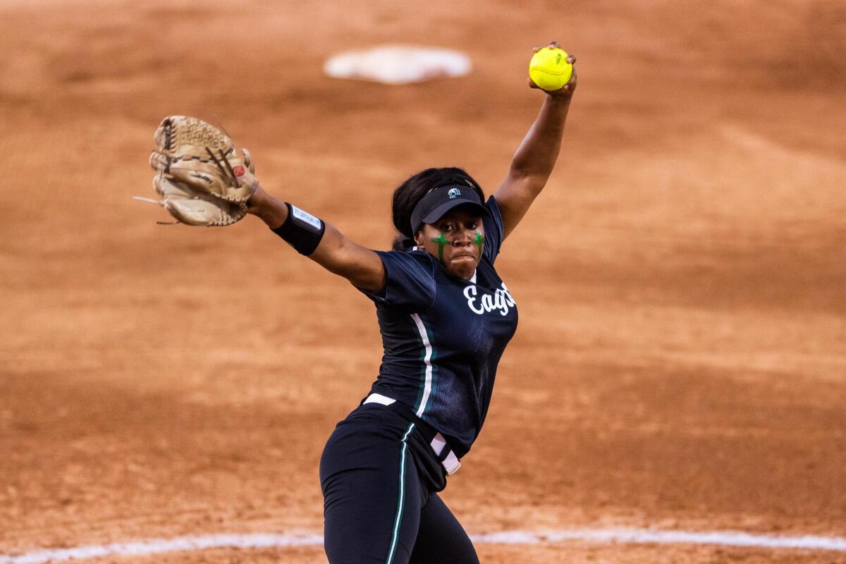 Brooklyn Morris pitching during the 6A UIL State Softball Final between Lake Ridge and Northside O’Conner in Austin Texas, on June 4th, 2022.