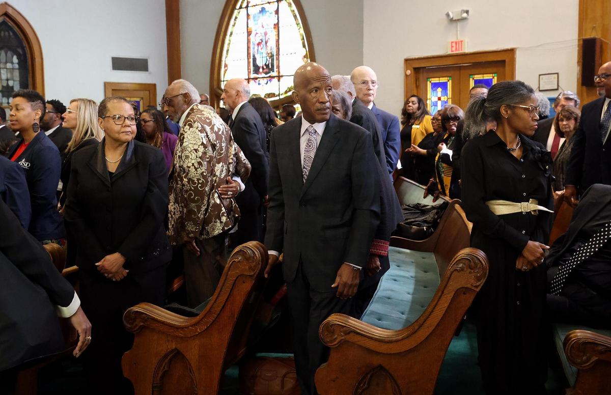 Family, friends and public officials attend the funeral for Judge Clifford Davis on Tuesday, Feb. 25, at Saint Andrews United Methodist Church in Fort Worth.