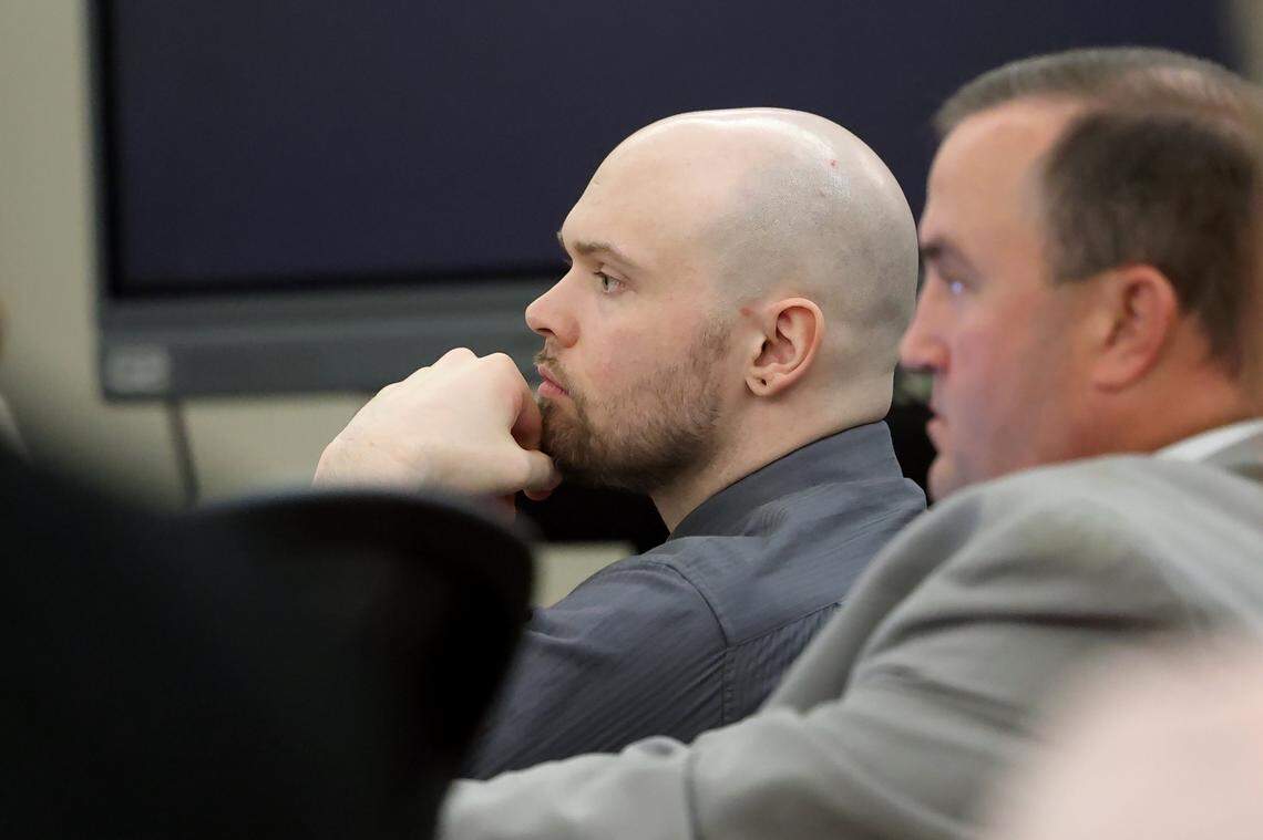 Defendant Tanner Horner listens to testimony on Wednesday, April 22, 2026, at the Tim Curry Criminal Justice Center in Fort Worth. Horner pleaded guilty to capital murder in the November 2022 strangulation killing of 7-year-old Athena Strand.