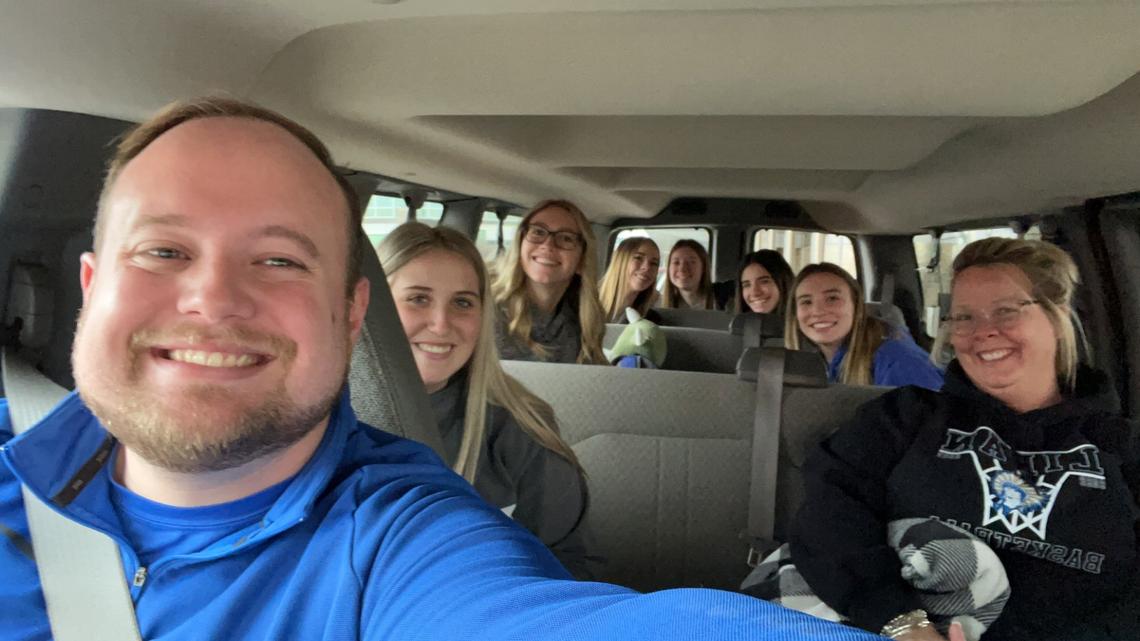 Lipan Assistant Head Coach Aaron Callaway takes a snapshot with his phone on the road to Florida. The Lady Indians of Lipan were on the road all night to make it in time for a tournament in Kissimmee, Florida.