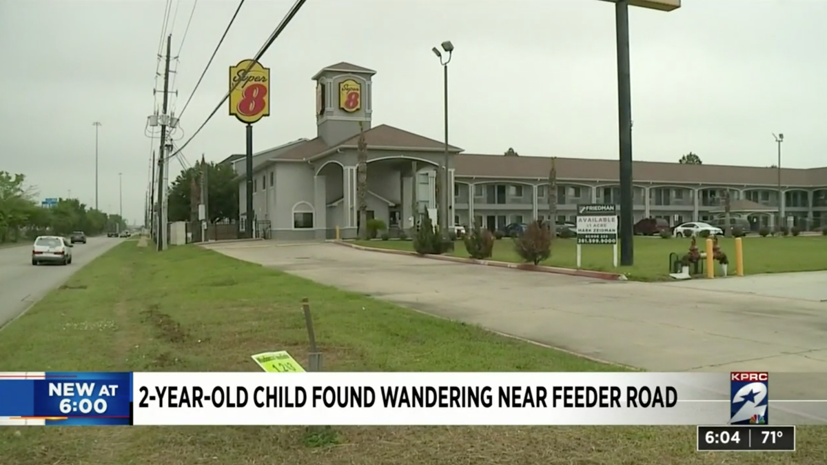 A 2-year-old was found wandering near a highway feeder in Harris County, Texas, and police soon learned she’d been left in a Super 8 hotel room with her two siblings while her mom went out to eat with a friend, police say.