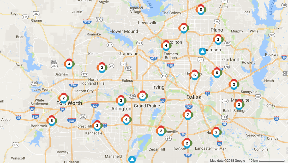 Oncor Electric reported that on Sunday, July 22, at 5 p.m. that 12 power outages were affecting 1,982 customers in Fort Worth, 29 outages were affecting 376 customers in Arlington and 30 outages were affecting 382 customers in Dallas and Plano.