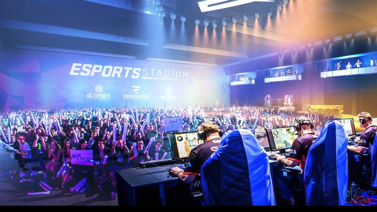 An artistic rendering of what a proposed $10 million Esports Stadium would look like inside the Arlington Convention Center.