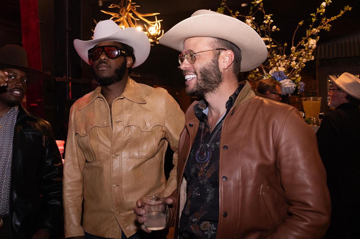 Musician Leon Bridges, left, and Country music artist Charlie Crockett are photographed together at ‘The Big Good’s annual fundraiser ‘The Big Night’ at the River Ranch Stockyards in Fort Worth on Thursday, April 3, 2025.