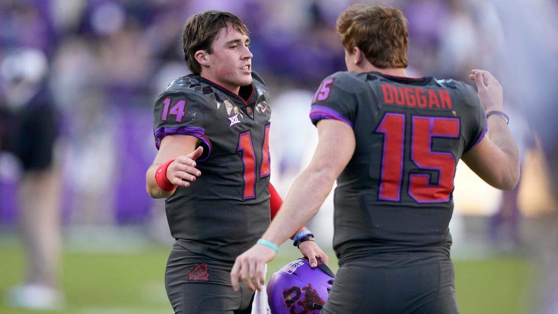 Who will TCU start at quarterback against Colorado? Chandler Morris (14) quarterback Max Duggan (15) are vying for the spot.