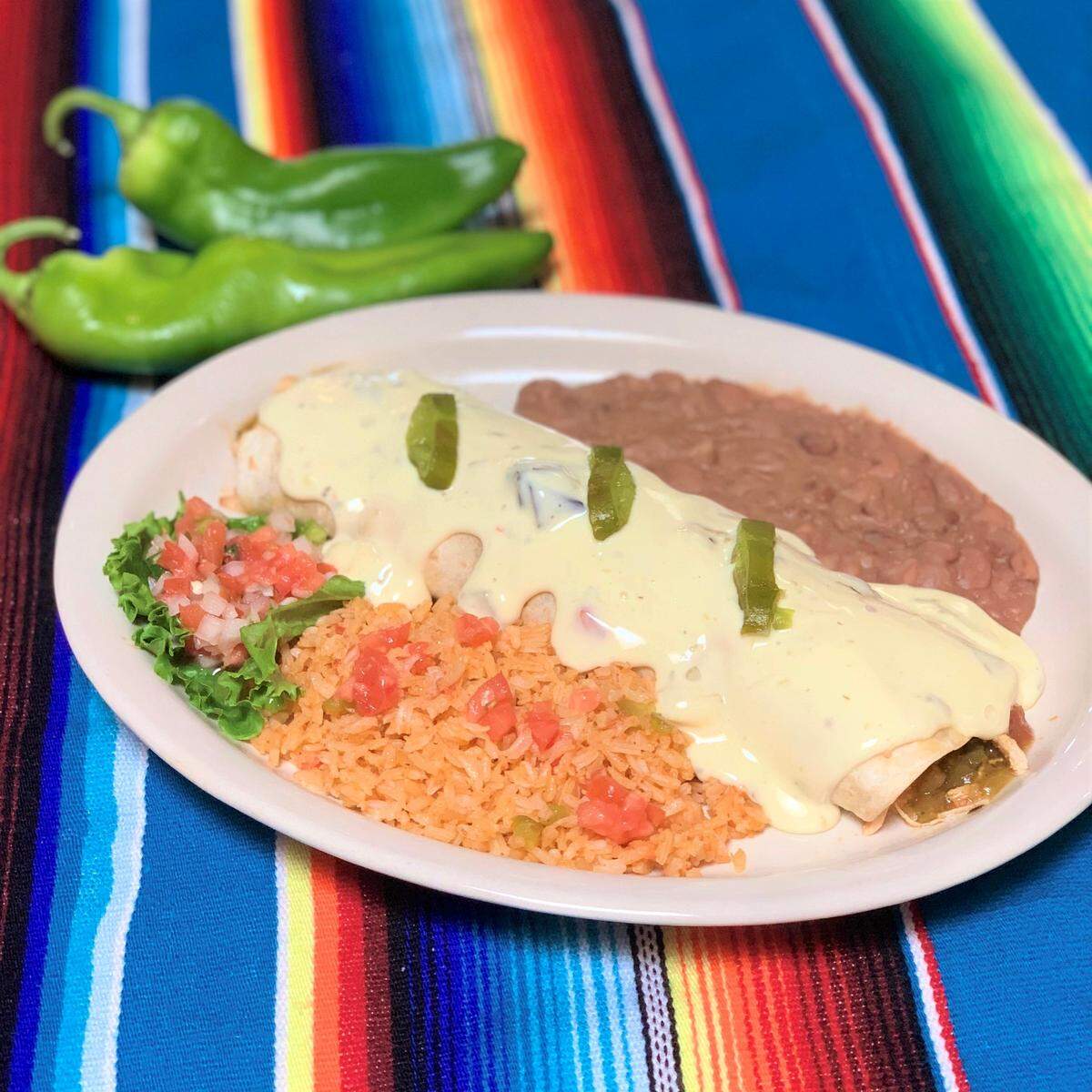 Hatch chicken enchiladas at El Fenix Mexican.
