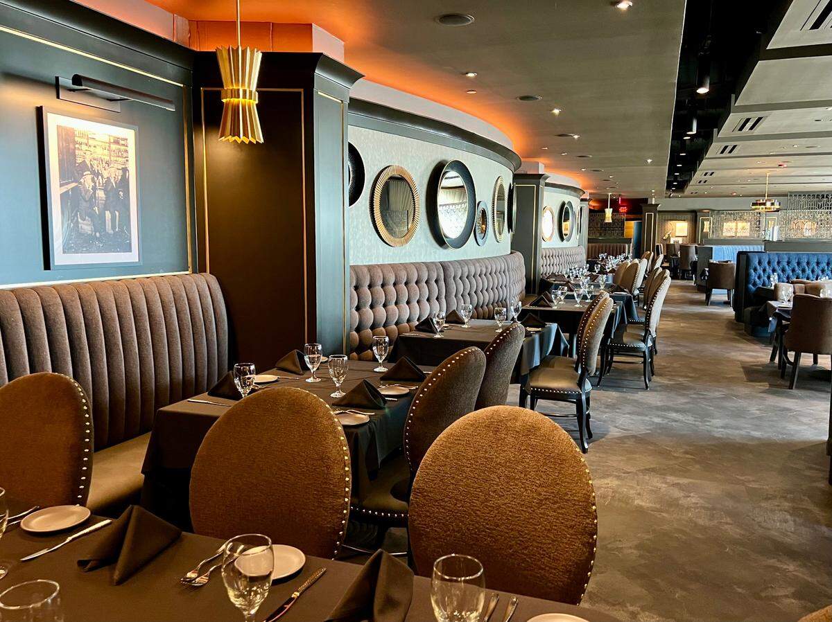 The Hearsay dining room faces Globe Life Field from inside Choctaw Stadium in Arlington, March 5,2023.