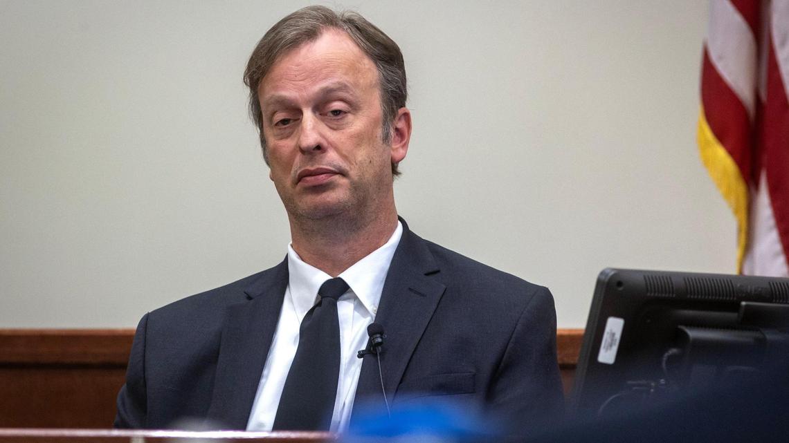 Dr. Kendall Crowns, the Tarrant County chief medical examiner, testifies during a trial at the Tim Curry Criminal Justice Center in Fort Worth on Tuesday, Feb. 14, 2023. Peter Cardona is charged with murder in the 2020 shooting of Alfredo Olivares, 19.