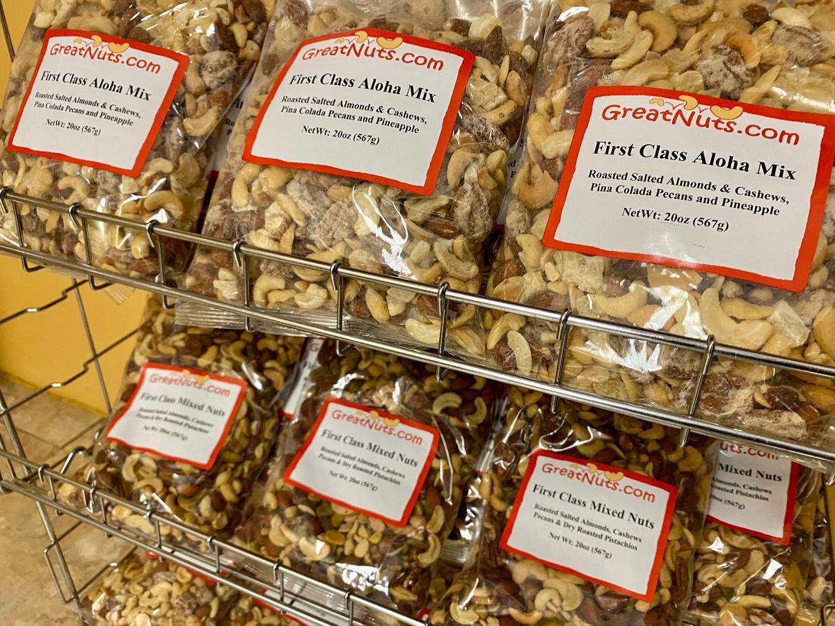 Mixed nuts meant for first-class air travelers are marked down at GNS Foods.