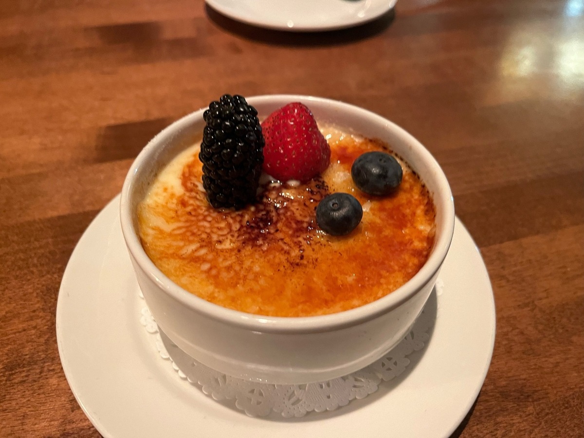 The Winewood Grill’s Crème Brûlée is made like the classic with rich, thick vanilla custard and a torched sugar top.