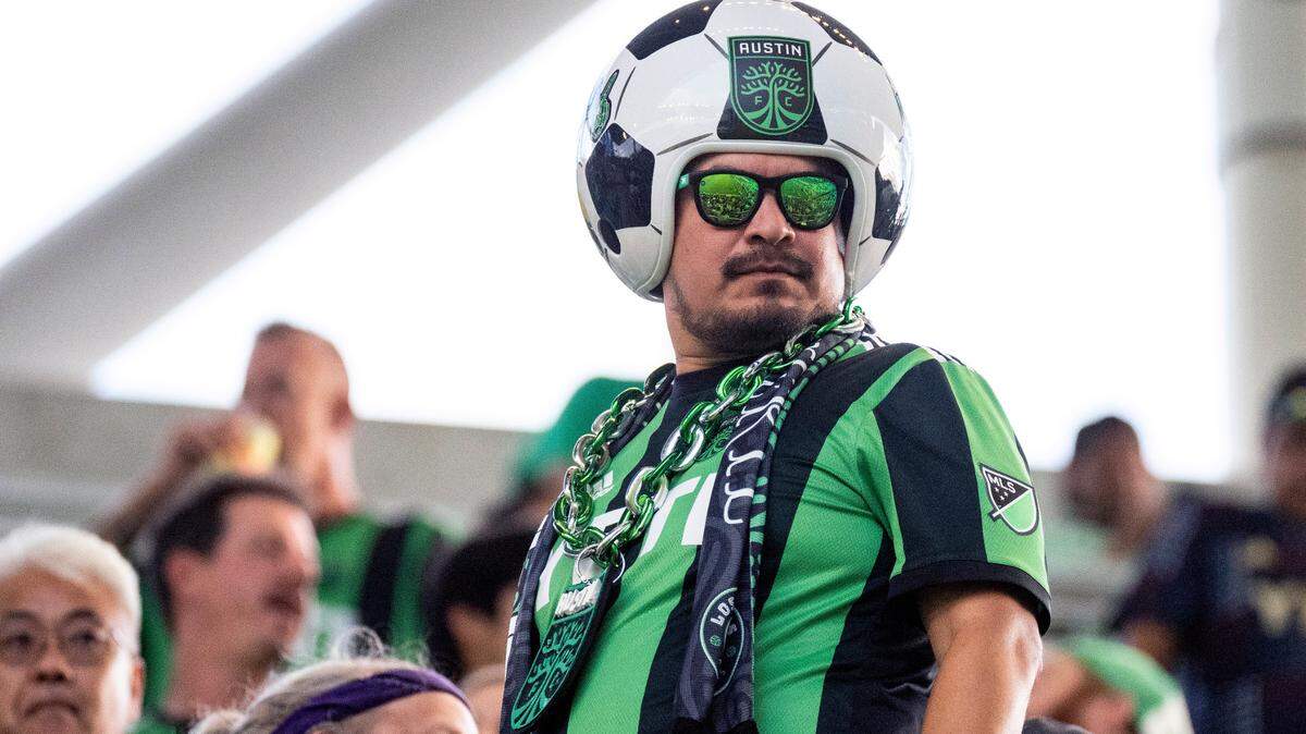 An Austin FC fan looks on before an MLS playoff soccer match between FC Dallas and Austin FC, in October 2022.