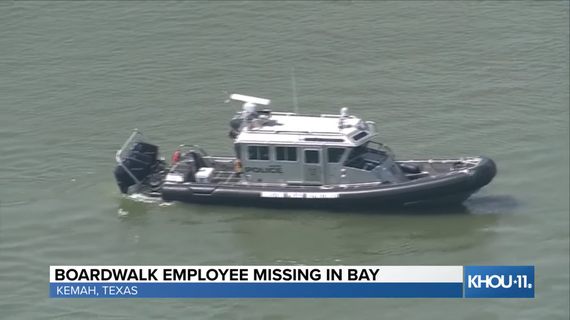 After attempting to help a kayaker in Texas looking to make it back to shore, a Kemah Boardwalk employee has gone missing and has not resurfaced after diving into the water, according to the U.S. Coast Guard. Screengrab from KHOU11