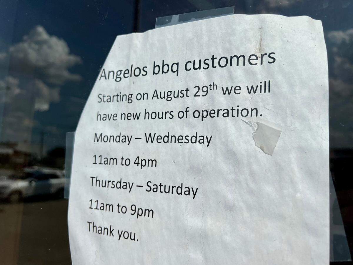 Diners at Angelo’s, which opened in 1958, are met wth the news that the beer and barbecue end at 4 p.m. Mondays through Wednesdays.