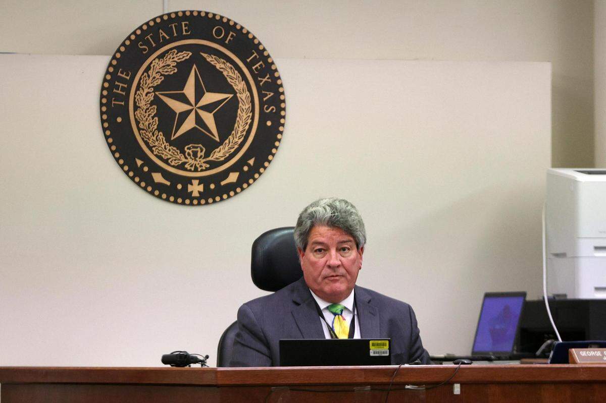 Judge George Gallagher of the 396th District Court during a contempt of court hearing at the Tim Curry Criminal Justice Center on Wednesday, Jan. 4, 2023. He did not fine Fort Worth Mayor Mattie Parker or City Councilman Chris Nettles after they made comments about the Aaron Dean trial before its finish.