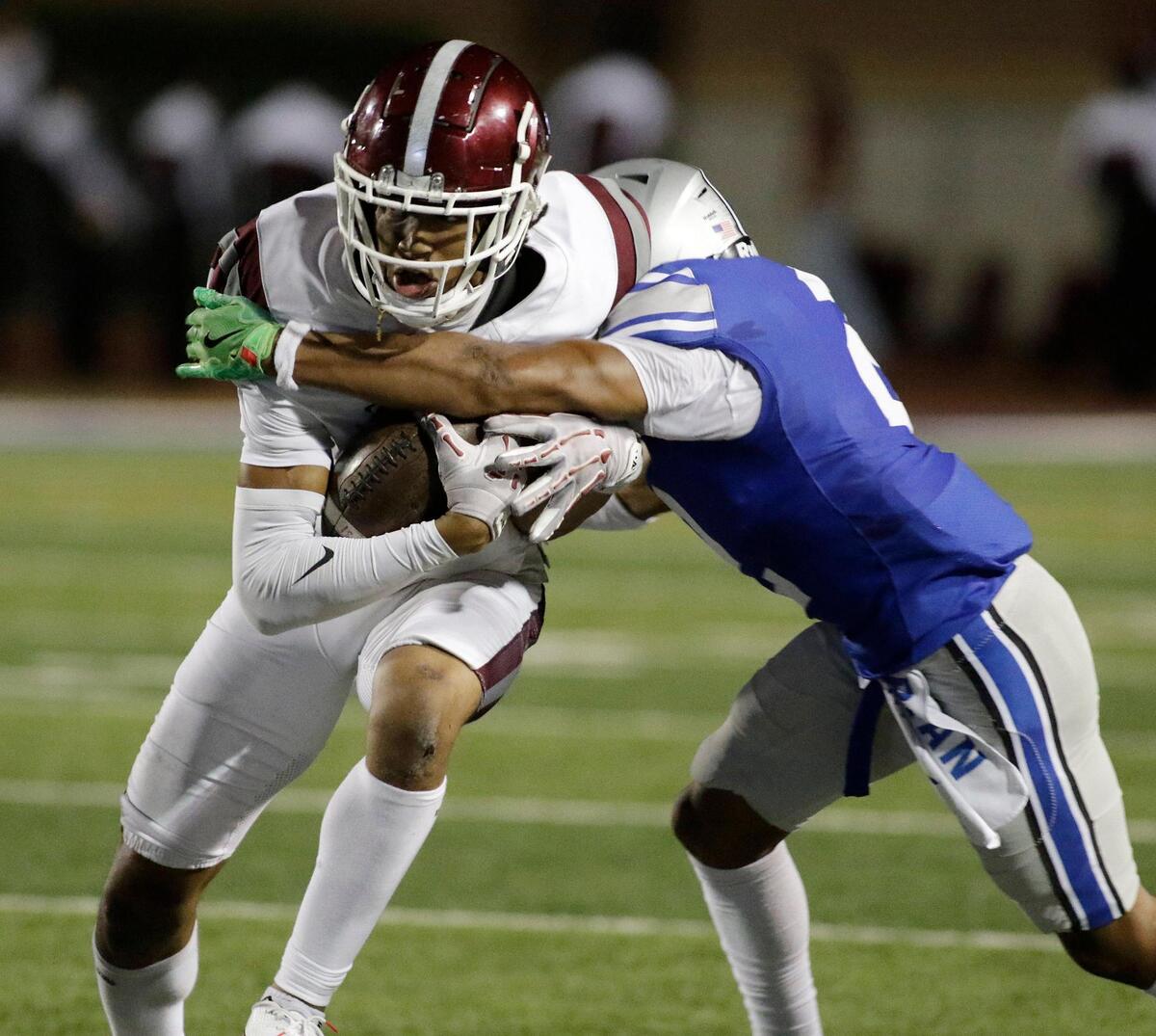 Red Oak’s Dayon Jackson powers forward during a UIL football game at Burleson ISD Stadium on Friday October 25, 2024.