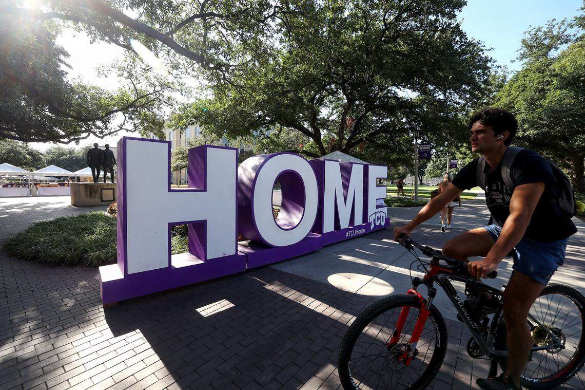 Students return to Texas Christian University campus for the first day of class on Monday, Aug. 19, 2024, in Fort Worth.