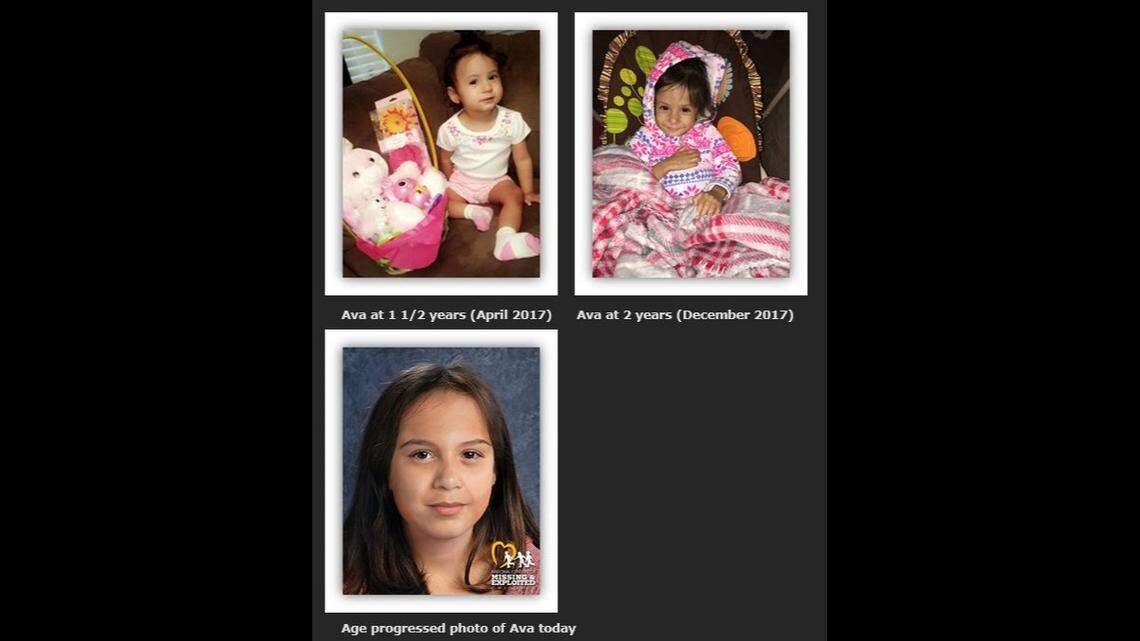 Ava Marie Gonzales at age 2, and how investigators believe she might look at 9 years old.