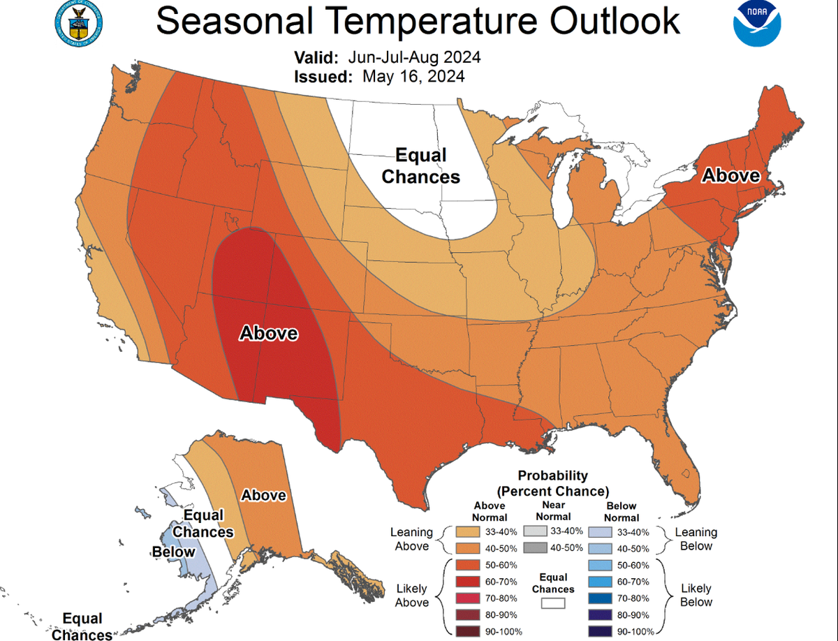 The seasonal temperature outlook for the summer months has been released.