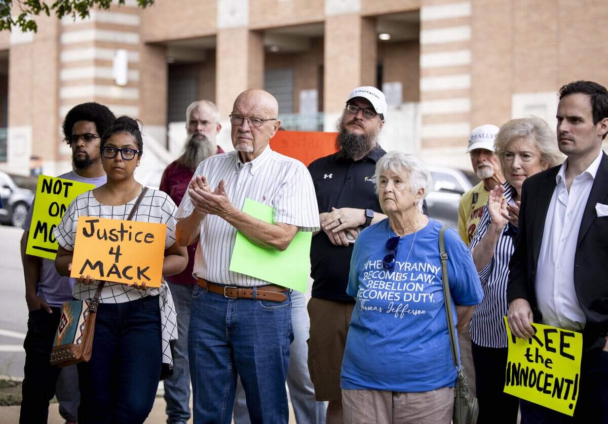 Community members gather outside of the Tarrant County Corrections Center to raise awareness and demand justice after four people died in 11 days in custody or immediately after being released from the Tarrant County Jail on Tuesday, July 14, 2026 in Fort Worth.