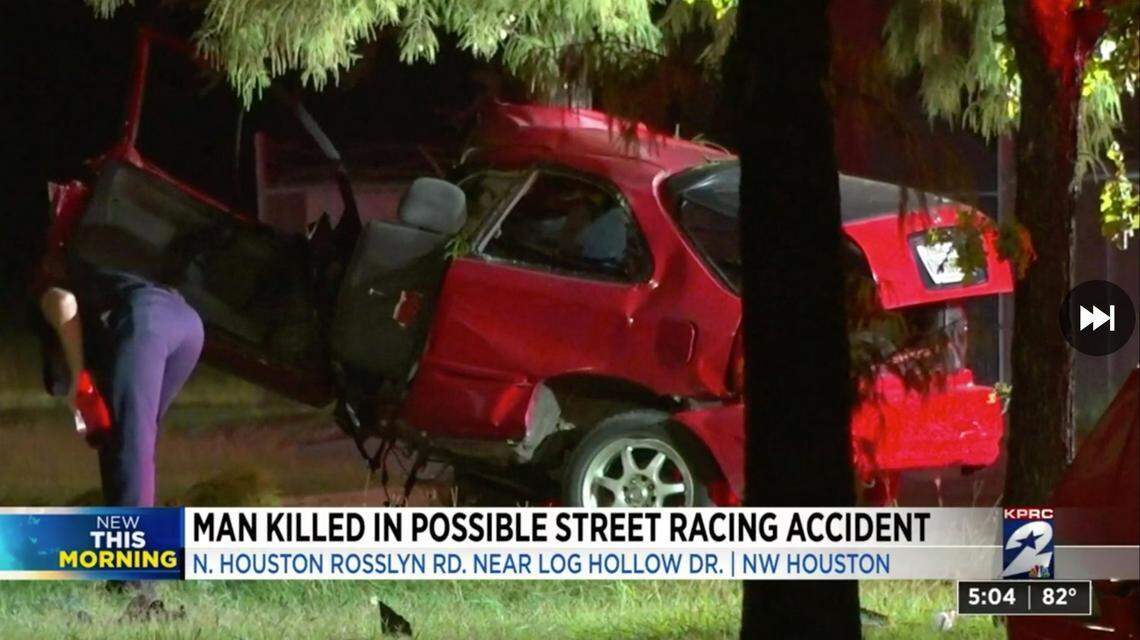 The car split in half on impact, officials say.