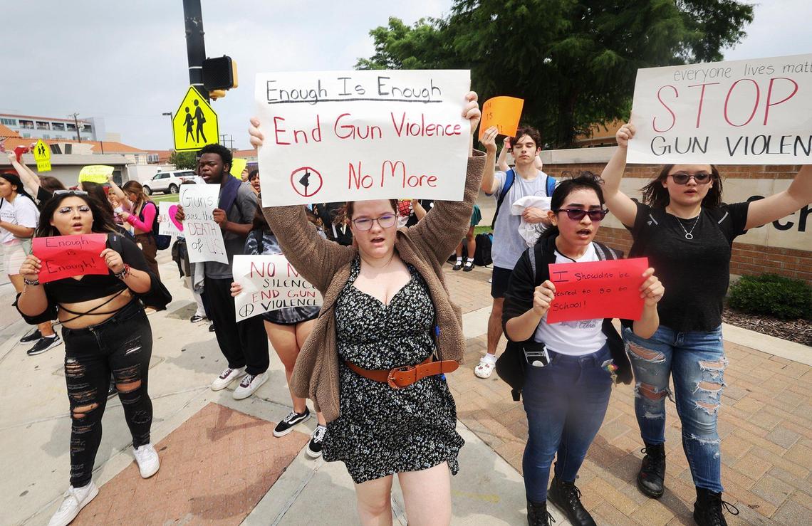 Paschal High School students walkout of class on Friday, May 12, 2023, to protest gun violence at schools and in their community.