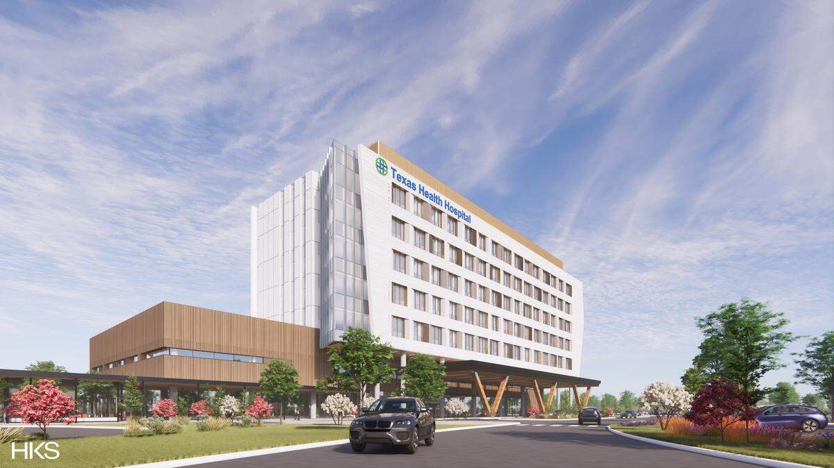 A rendering of the new hospital Texas Health Resources plans to build in McKinney. The hospital is expected to open in 2028.