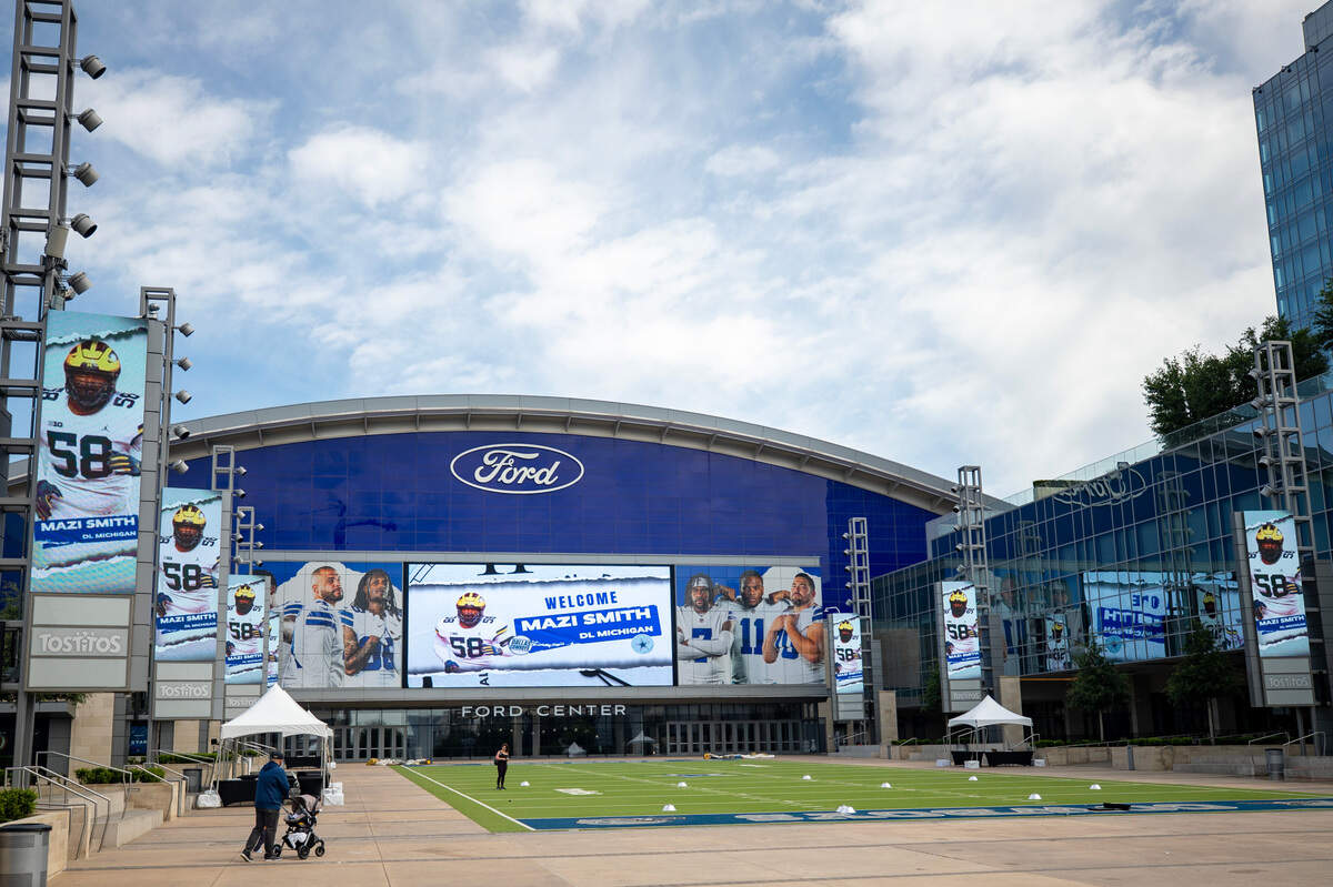 Signs welcome defensive tackle Mazi Smith to The Star, the Dallas Cowboys World Headquarters and practice facility in Frisco, Texas, on Friday, April 28, 2023. Smith was the Cowboys’ first pick of the 2023 NFL Draft.