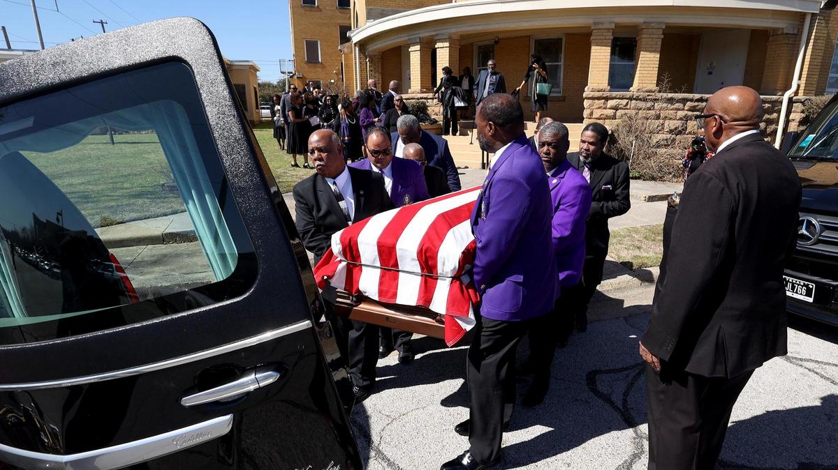 Pallbearers carry the casket out of Saint Andrews United Methodist Church during the funeral for Judge Clifford Davis on Tuesday, Feb. 25, in Fort Worth. Davis, the first Black district judge to be elected in Tarrant County, left a long legacy behind including his work to desegregate North Texas schools.