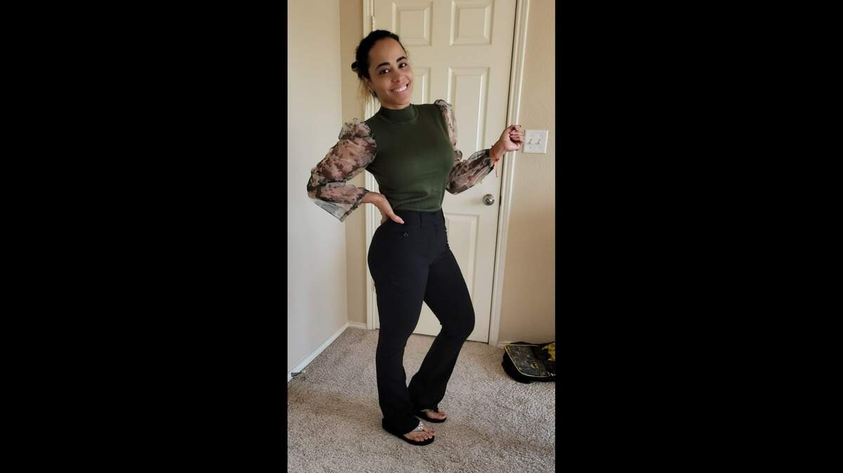 Tracy Burton trying on an outfit before her first court appearance for her planned divorce.