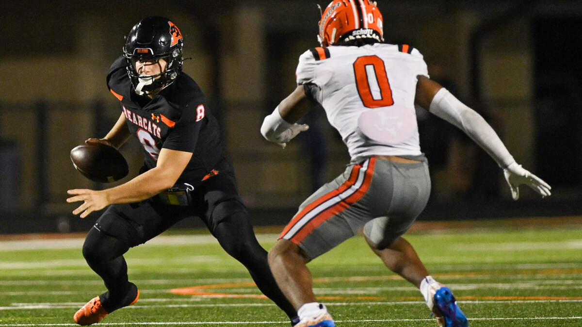 Aledo quarterback Nash Mcelree scrambles as during a game against Lancaster High School on Sept. 6 at Tim Buchanan Stadium. Aledo had 364 total yards in the game.
