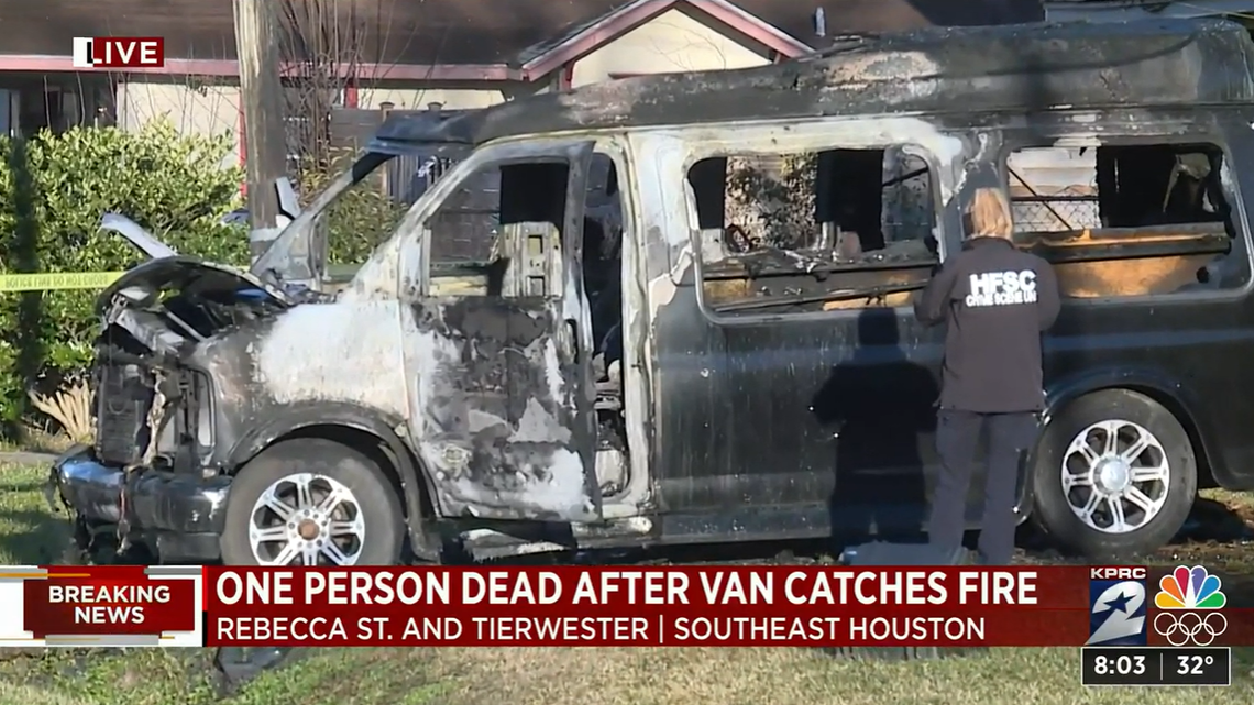 A man was killed in Houston, Texas, after the van he was living in caught on fire.
